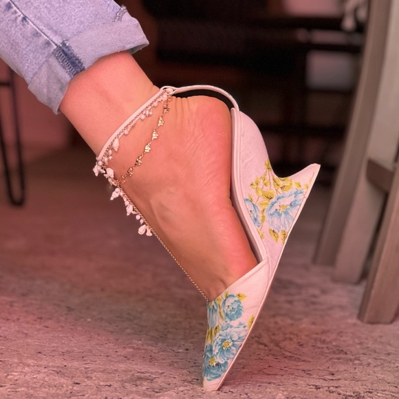 Zimmermann Shoes - ZIMMERMANN Floral White unique wedges turquoise accent heels